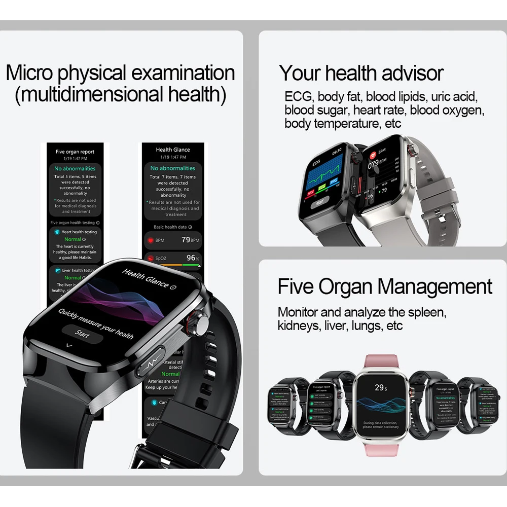 ECG+PPG Bluetooth call AMOLED full touch screen smart watch men's women watch sport heart rate fitness waterproof 2.04"368*448 2