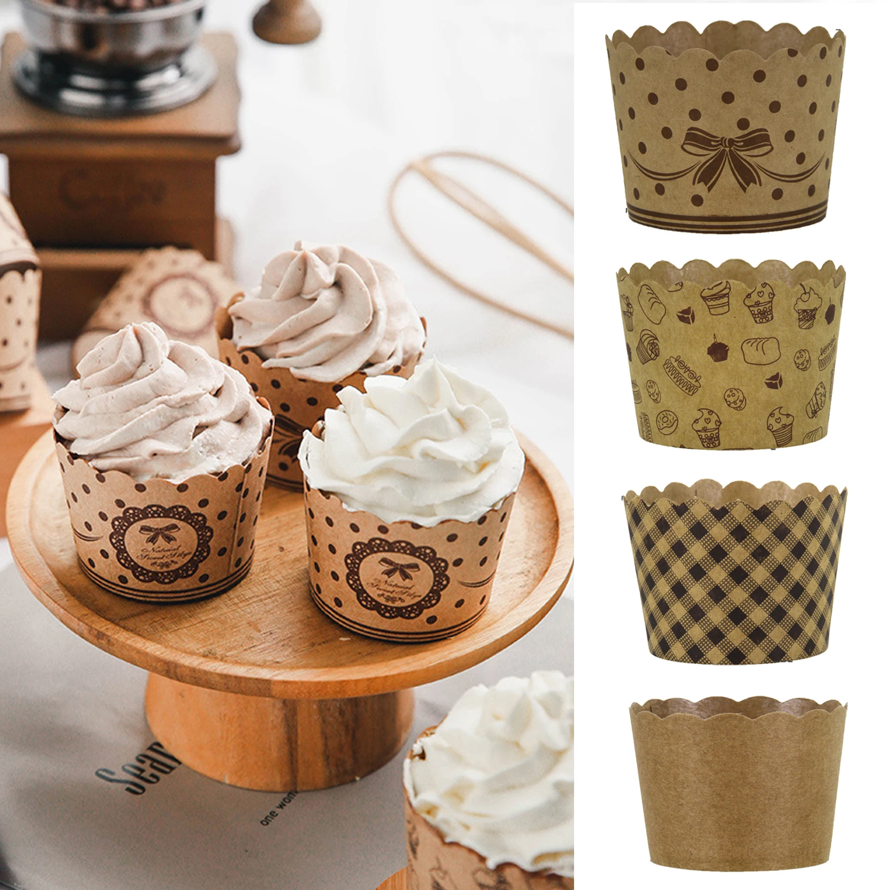 50Pcs Brown Kraft Muffin Cupcake Paper Cup Easter Bread Panettone Baking Paper Mold Kraft Craft Molds For Panetones disposable cupcake cups