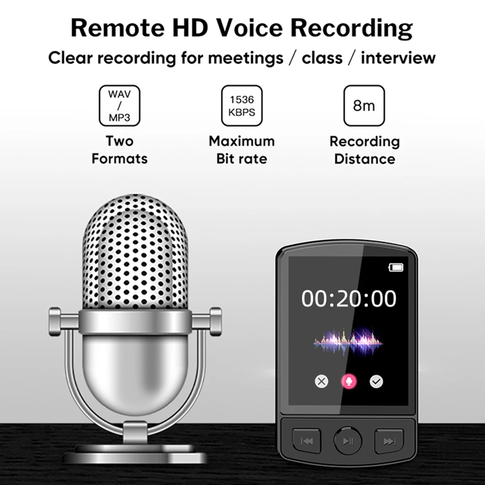 1.77 Inch Color Screen Bluetooth 5.2 MP3 Player with Speaker Mic, Lossless HiFi Music Player Support 128GB TF Card, Recording