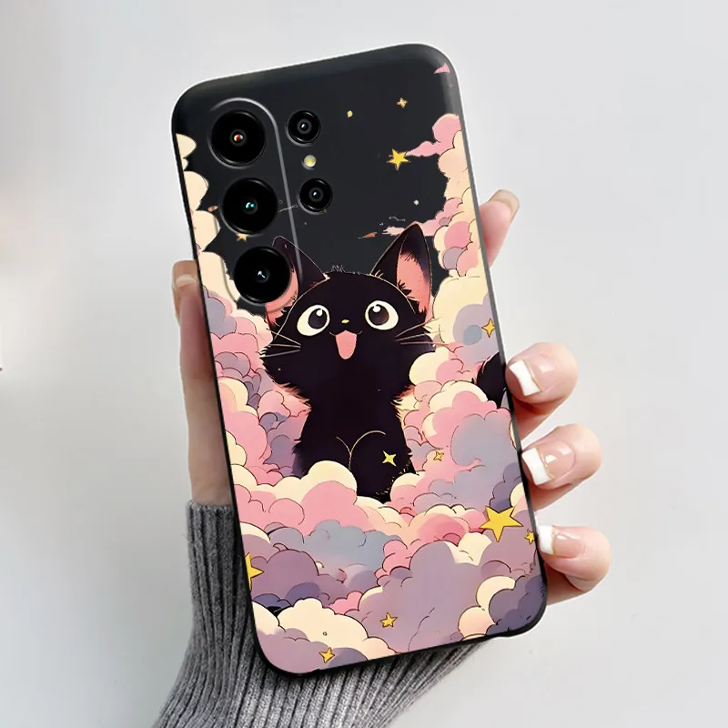 Anti-Scratch Black Cat Pattern Soft Phone Case