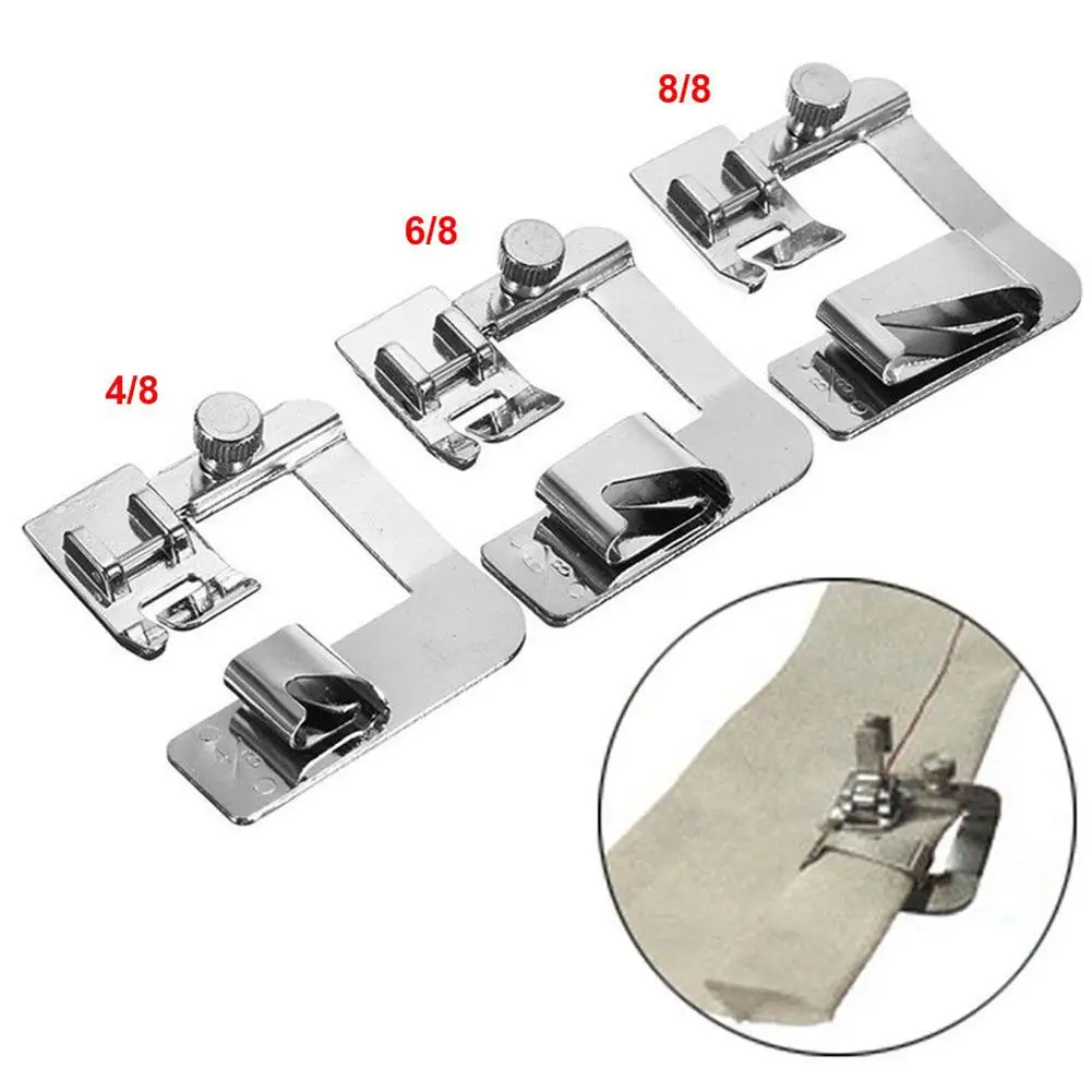 3Pcs/Set Home Sewing Machine Foot Presser Rolled Hem Feet for Brother Singer(Sliver)