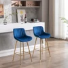 26 Inch Set of 2  Stools,with Steel Frame Footrest Velvet Fabric Golden Leg Simple  Stool,BLUE 5