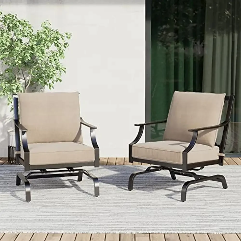 Outdoor Rocking Chair Set with Thick Cushions 2-Pieces Garden Porch Poolside Upgraded Comfort and Sturdy Steel Construction 2