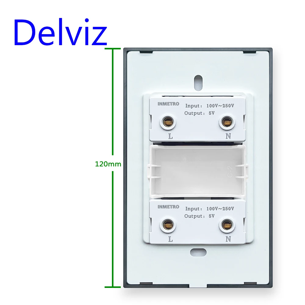 Delviz 2A2C Quick charge port, White/Black Toughening Crystal Glass Panel 120mm*72mm, Brazil standard 18W Type C USB Wall Socket