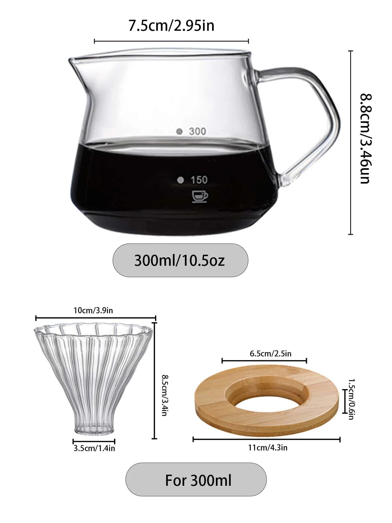 Pour Over Coffee Maker Coffee Maker Leeseph Pour Over Coffee Maker Glass Carafe Coffee with Glass Filter Drip Maker Set for Home or Office 300ml