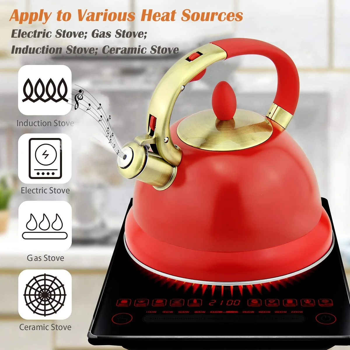 

Household Stainless Steel Whistling Tea Kettle Capcity 3L Stove Top Teapot With Zincy-alloy Handle