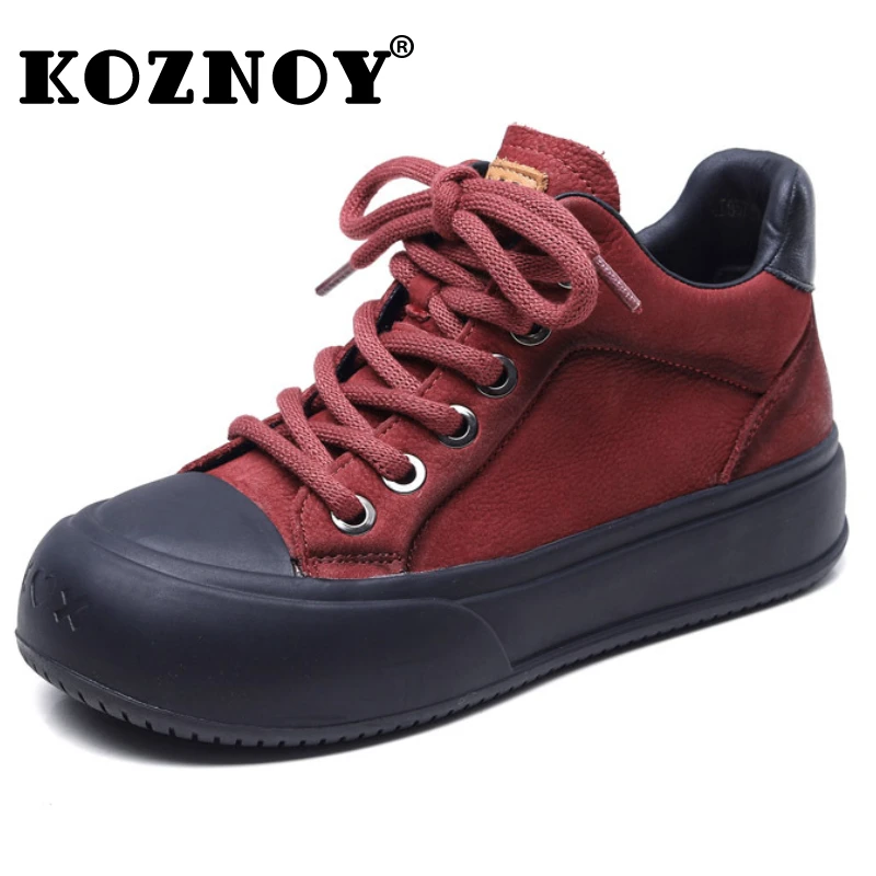 

Koznoy Suede Ankle Boots 4cm Natural Cow Genuine Leather Mid Calf Booties Autumn Spring Women Platform Wedge Flats Loafer Shoes