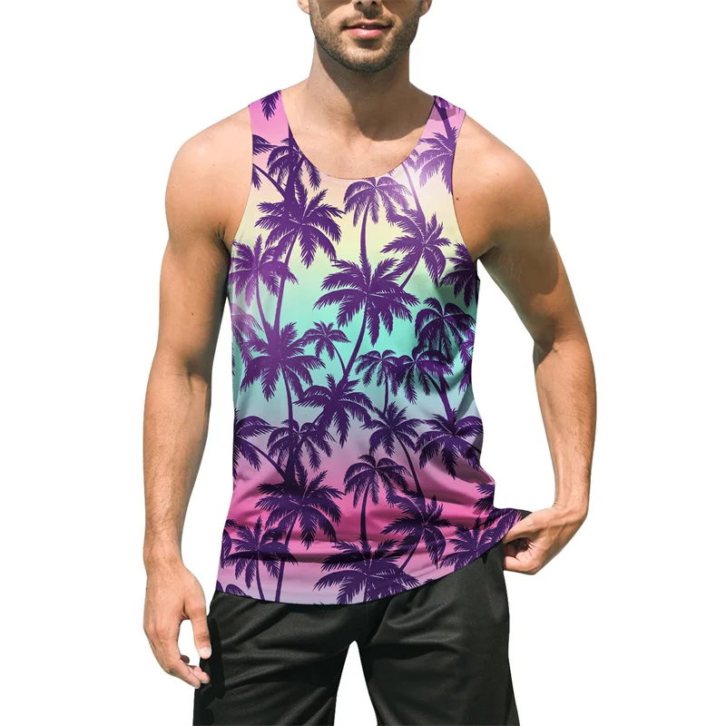 

Mens Hawaiian Tropical Plants Tank Top Summer Harajuku 3D Print Beach Vest Quick Dry Sleeveless Tee Shirt Gym Workout Tanks