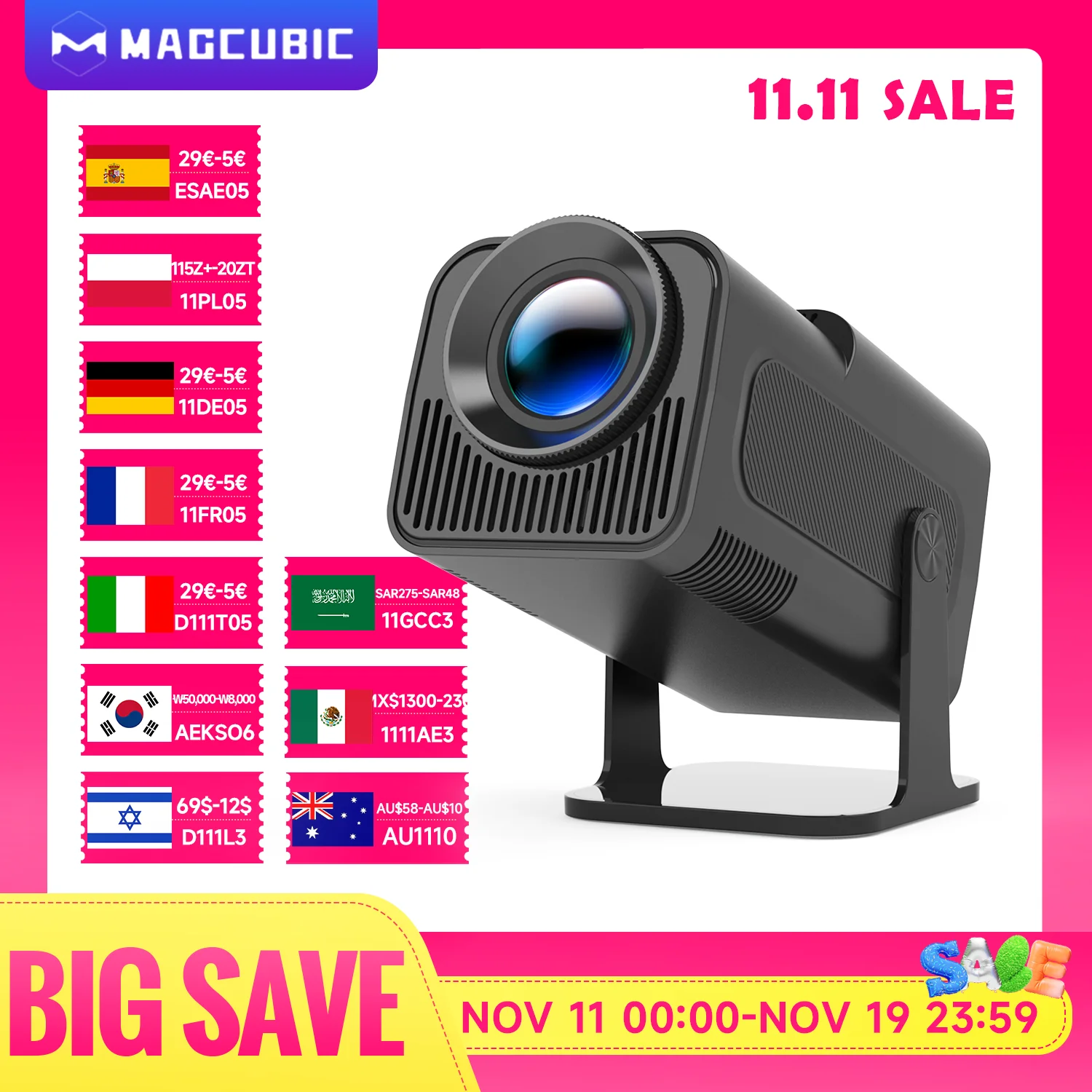 Magcubic HY320 4K Android 11 Projector Native 1080P 390 ANSI Dual WiFi6 BT5.0 Portable Cinema Projector