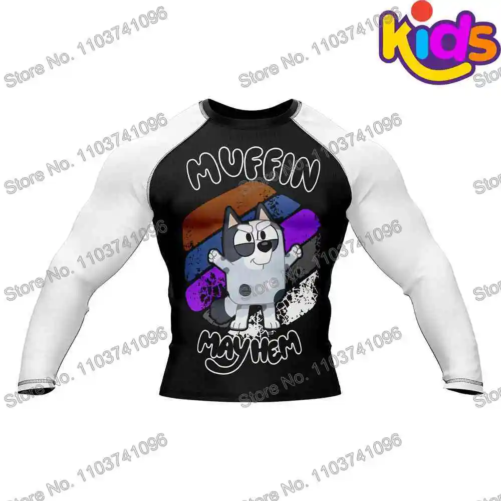 Rash Guard Surfing Swimsuit Kids Heeler Rollers Diving T-Shirt Tight Long Sleeve Boys Rash Guard BJJ MMA Swimwear Surf Clothing Beach Floatsuit Girls Tops