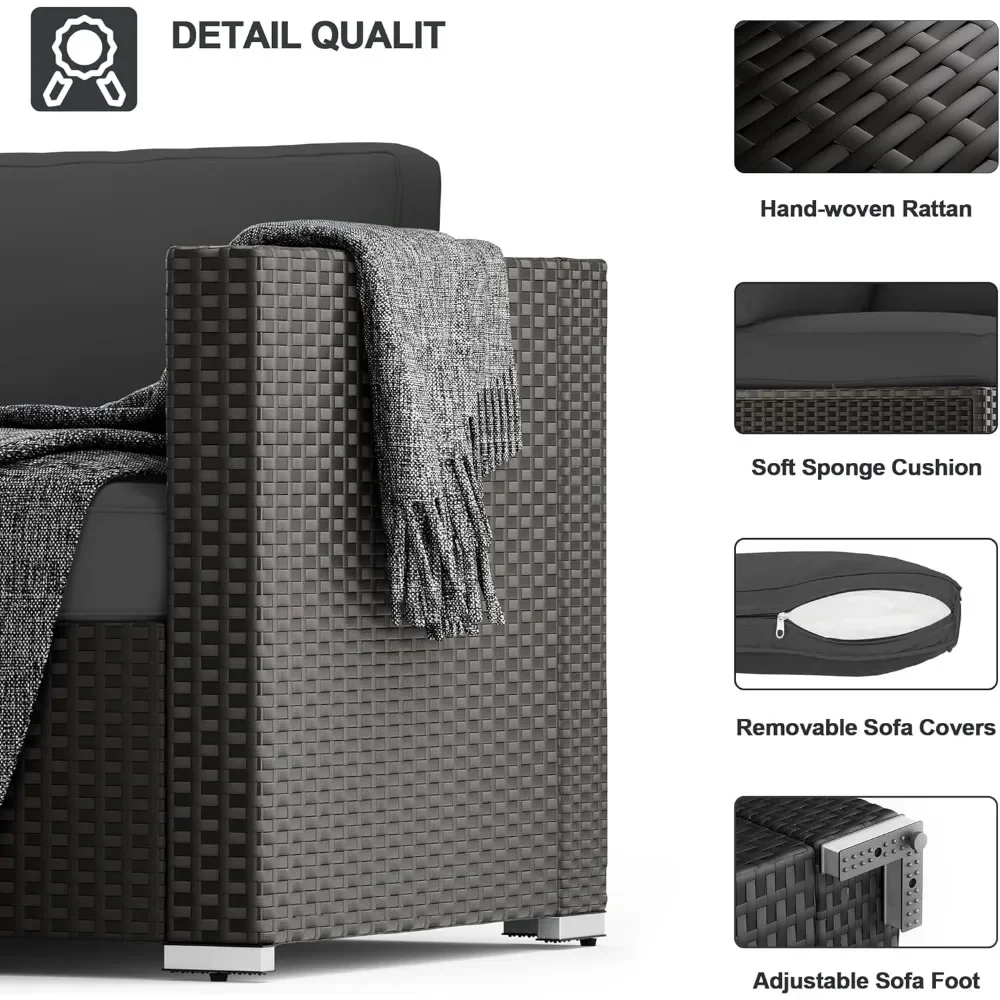 Outdoor 8-piece all-weather rattan segmented dialogue set, equipped with a glass coffee table, cushion, and fire pit table 3
