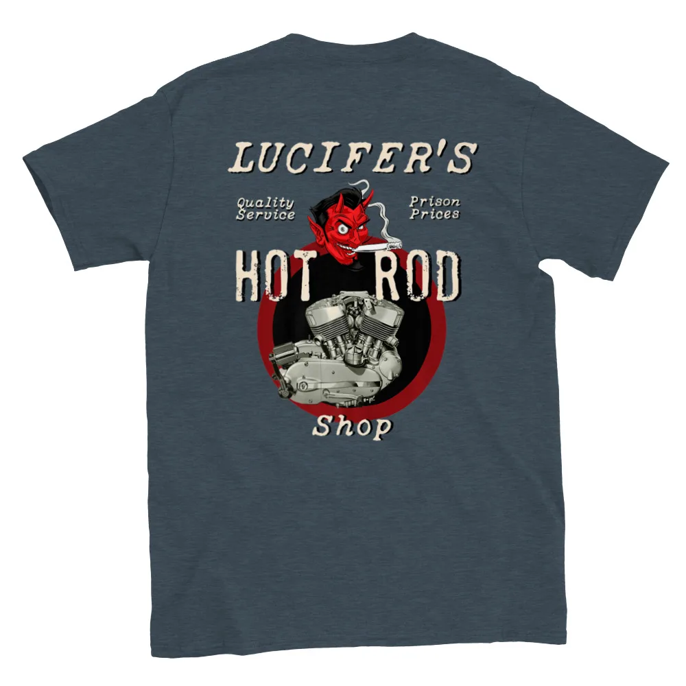 

Классическая футболка с круглым вырезом и принтом на спине от Lucifer's Hot Rod Shop