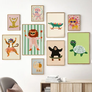 Safari Animal Yoga Wall Art – Leopard, Elephant & Lion Nursery Prints 1