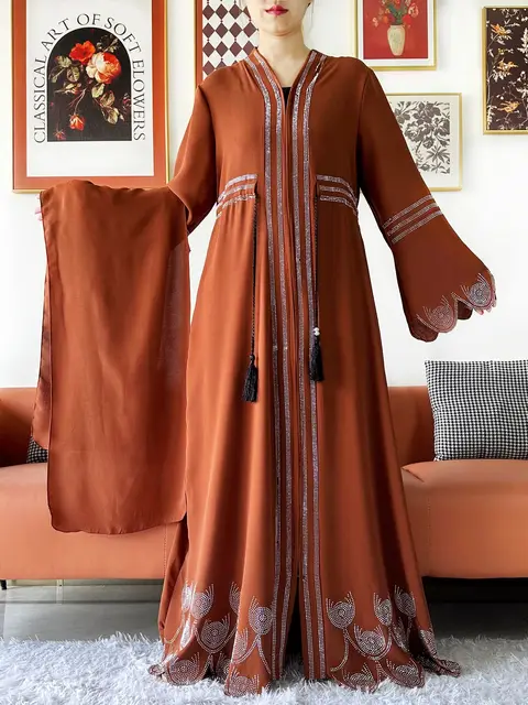 110502-0703b2.jpg Robe élégante en mousseline de soie pour femmes, tissu de haute qualité, ample, ouvert, Abaya avec fermeture éclair, vêtements musulmans et islamiques, Cardigan, offre spéciale, 2025