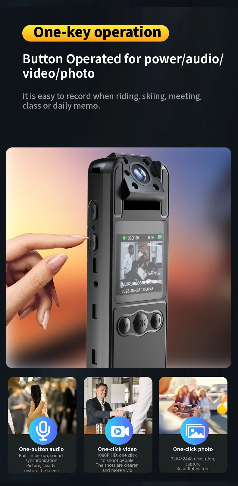 מצלמה עם אודיו וידאו הקלטה 180 ° עדשה מסתובבת, hd 1080p, 6 שעות סוללה