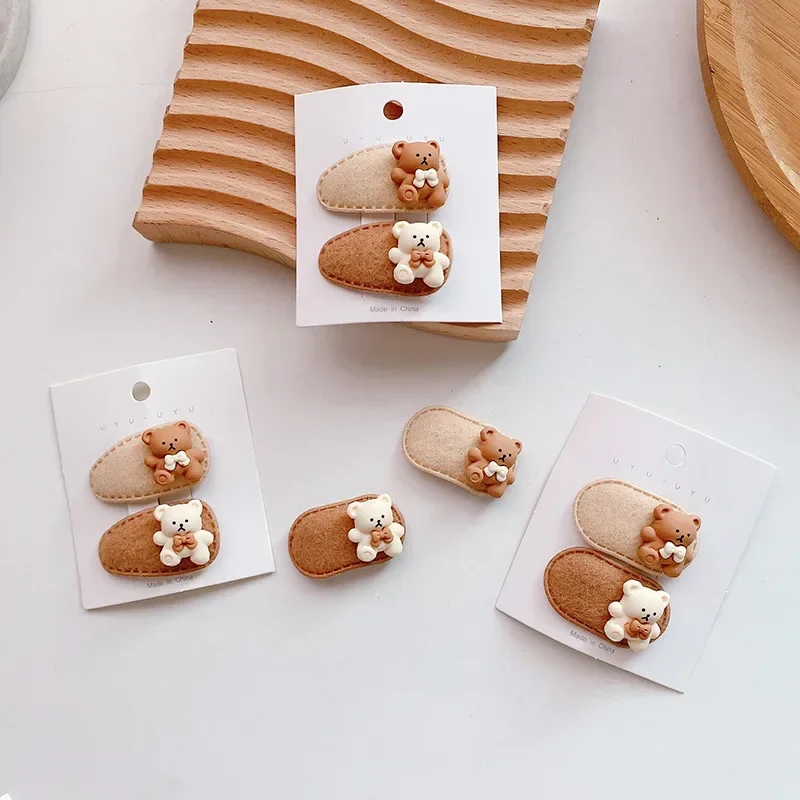 2pcs/set Korean Cute Star Cartoon Bear Coffee Color Hair Clips for Baby Children Barrettes Headwear Girls Kids Hair Accessories