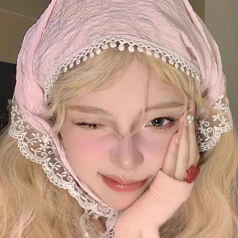 프렌치 레이스 삼각형 헤어 스카프, 한국 헤어 밴드, 스위트 스카프, 용수철, ..