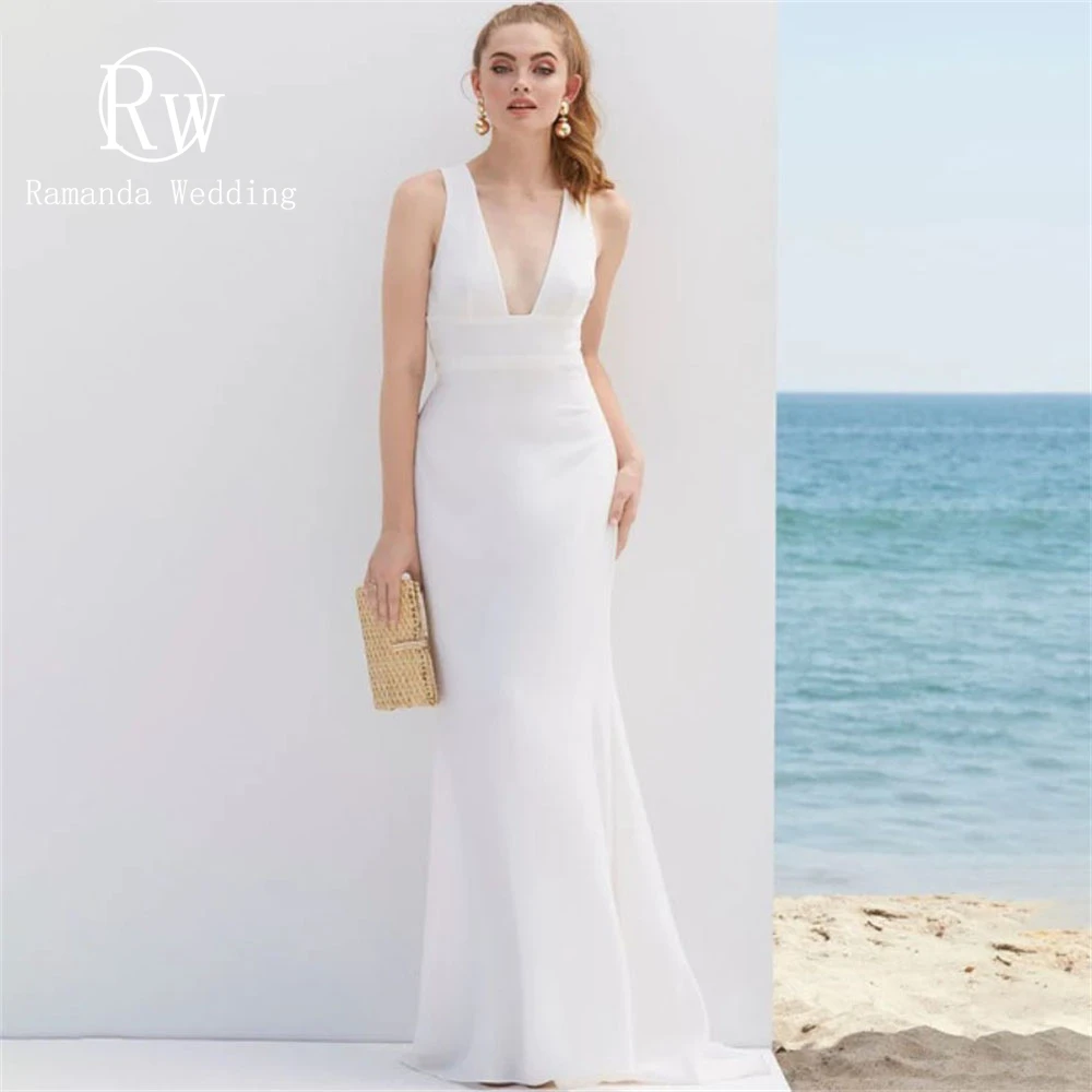 

Ramanda Simple Deep V Neck Mermaid Wedding Dress For Bride 2024 Sexy Spaghetti Straps Hobo Backless Elegant Bridal Gown