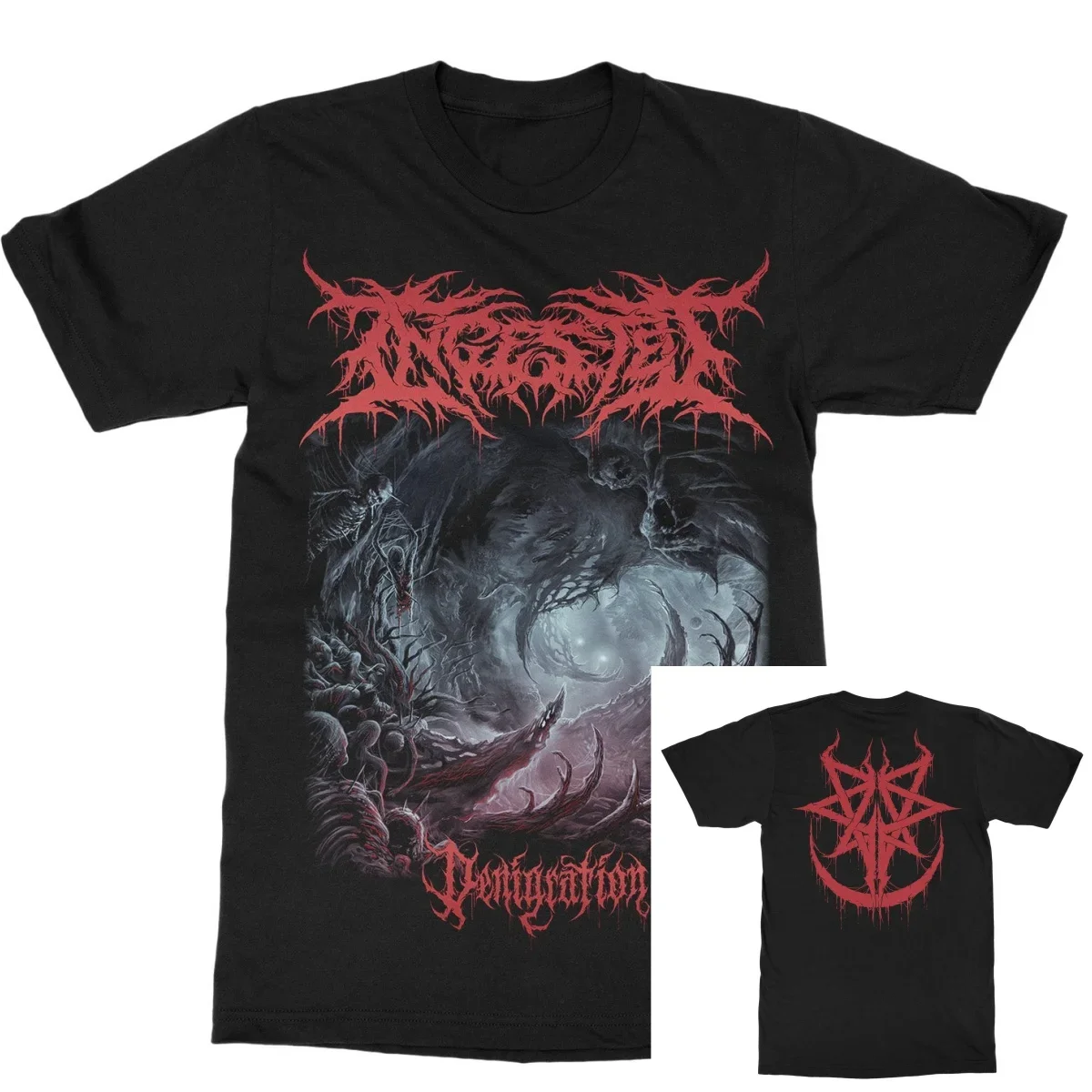 Ingested Denigration Band T-Shirt aus 100 % Baumwolle mit Grafikdruck für Herren und Damen, Sommer-Streetwear-Top