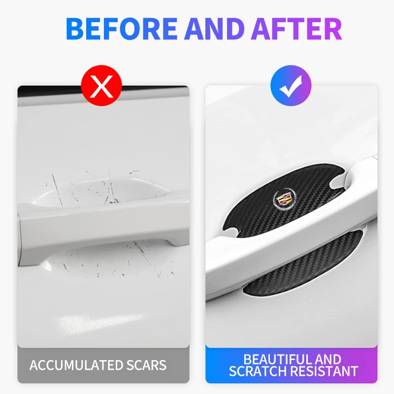 캐딜락 ATS BLS CT4 CT6 CTS 에스컬레이드 STS XLR XT4 XT5 XTS SLS용 4개 카본 파이버 자동차 도어 핸들 스크래치 방지 스티커