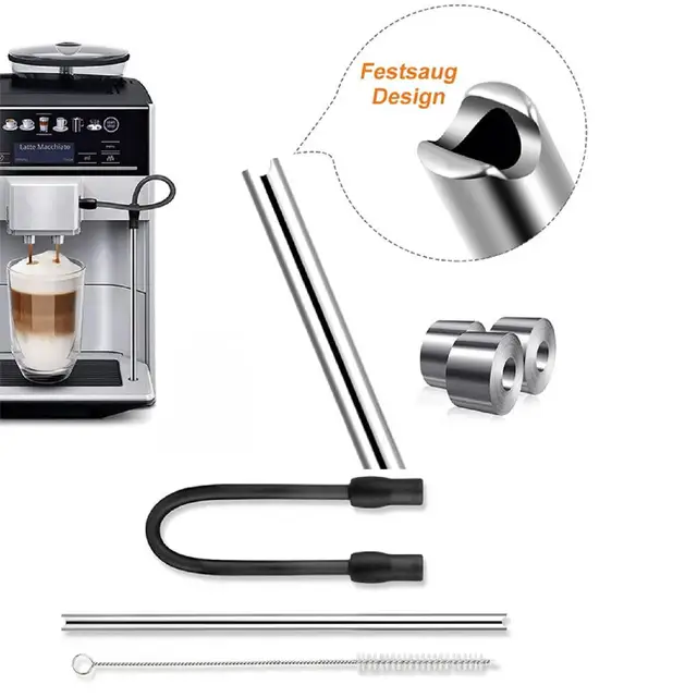 Tubo De Leche De Repuesto Para Cafeteras Siemens Eq6 Y Series Similares - Incluye Manguera De Acero Inoxidable Y Cepillo De Limpieza - También Compatible Con Bosch Veroaroma