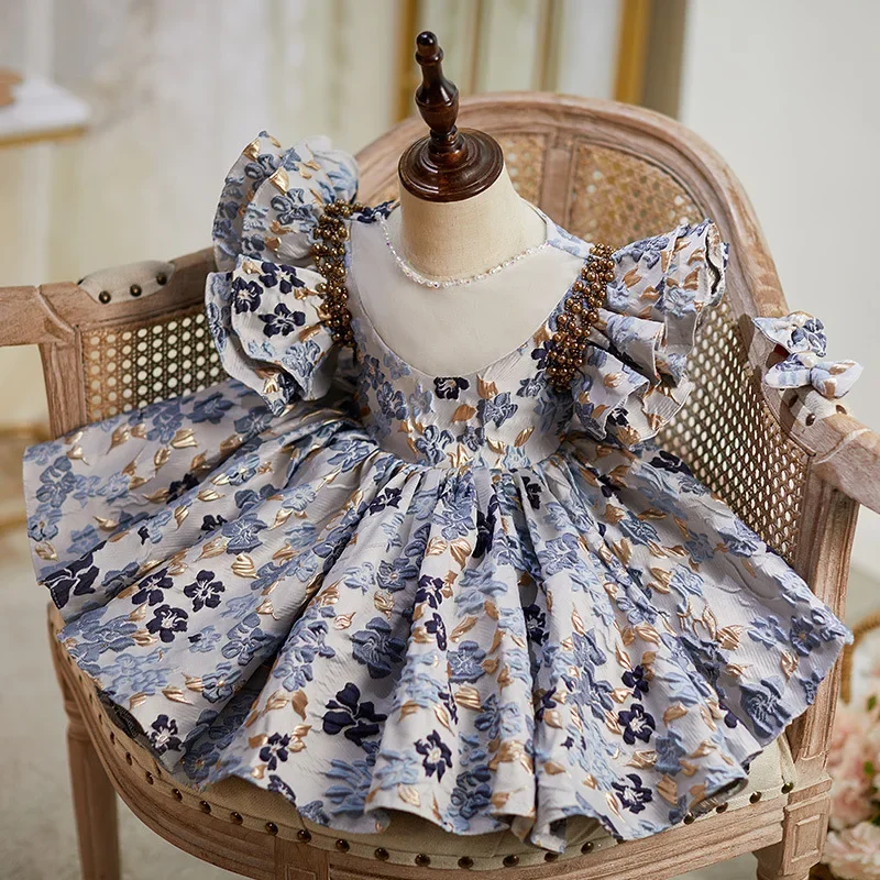 

Girl Dress Ruffled Princess Birthday Party Children Clothes Printing Dress Ball Gown Performance Costume Sleeveless Dress
