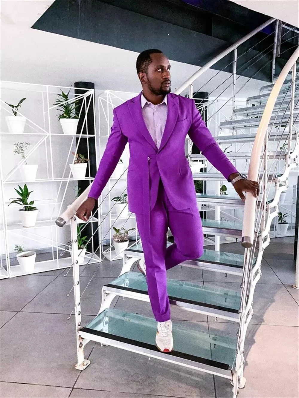 Latest Design Purple Men Suit With Belt Costume Homme Wedding Prom Terno Masculino Slim Groom Tuxedos Blazer 2 Pc Jacket+Pant