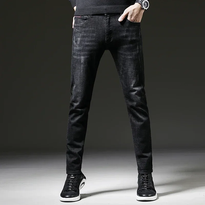 Men Jeans Mens Jeans Jeans Trousers Elastic Jeans Denim Trousers Mens Casual Trousers Spring Autumn Men's Blue Jeans Solid Color Micro-elastic Classic Jeans Men Straight Slim Fashion Denim Trousers Male