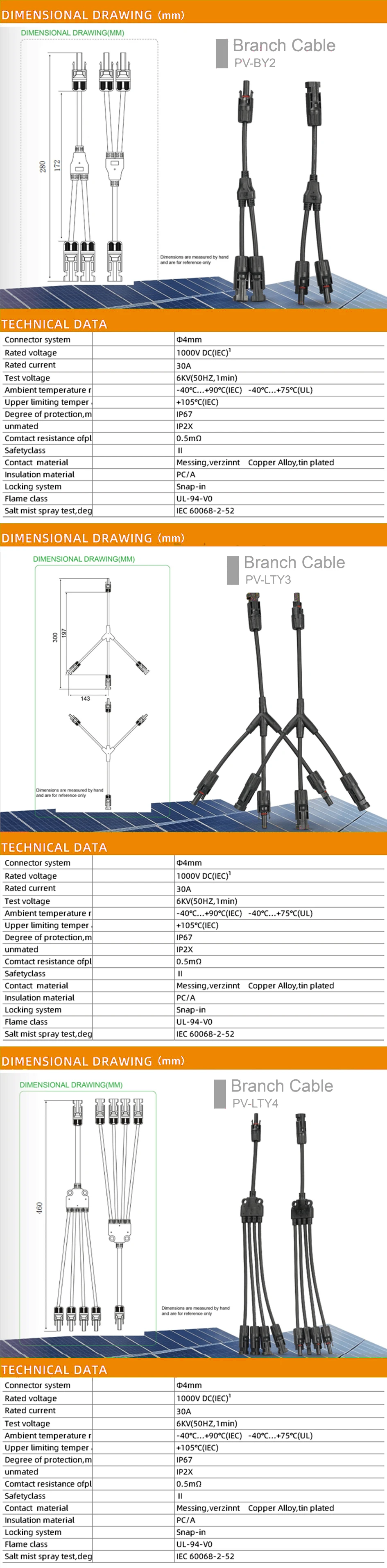 Feminina Impermeável, Conector Solar PV, Tipo T,