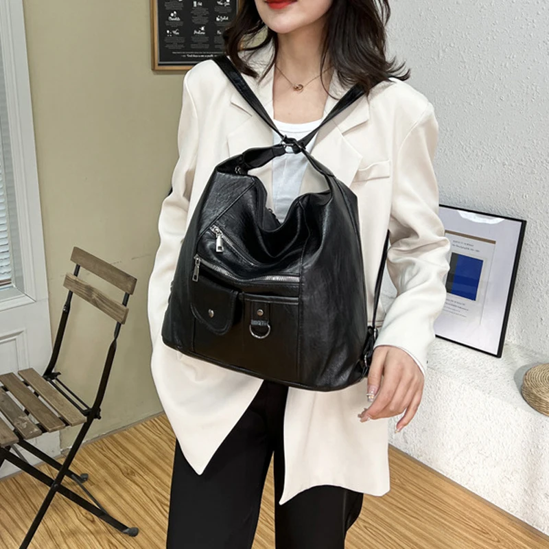 Street Retro Fashion Trend Women's Shoulder Crossbody Bag Zipper Large Capacity Travel Purse and Handbag Casual Backpack