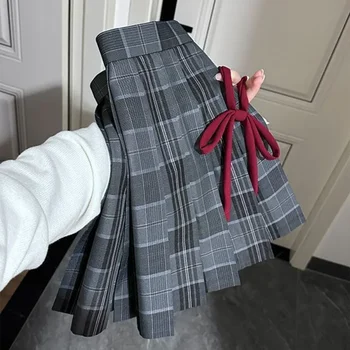 Japanese Black Gray Plaid Jk Skirts Y2k High Waist Pleated A-line Skirt for Women 2026 Summer New All-match Faldas Mujer