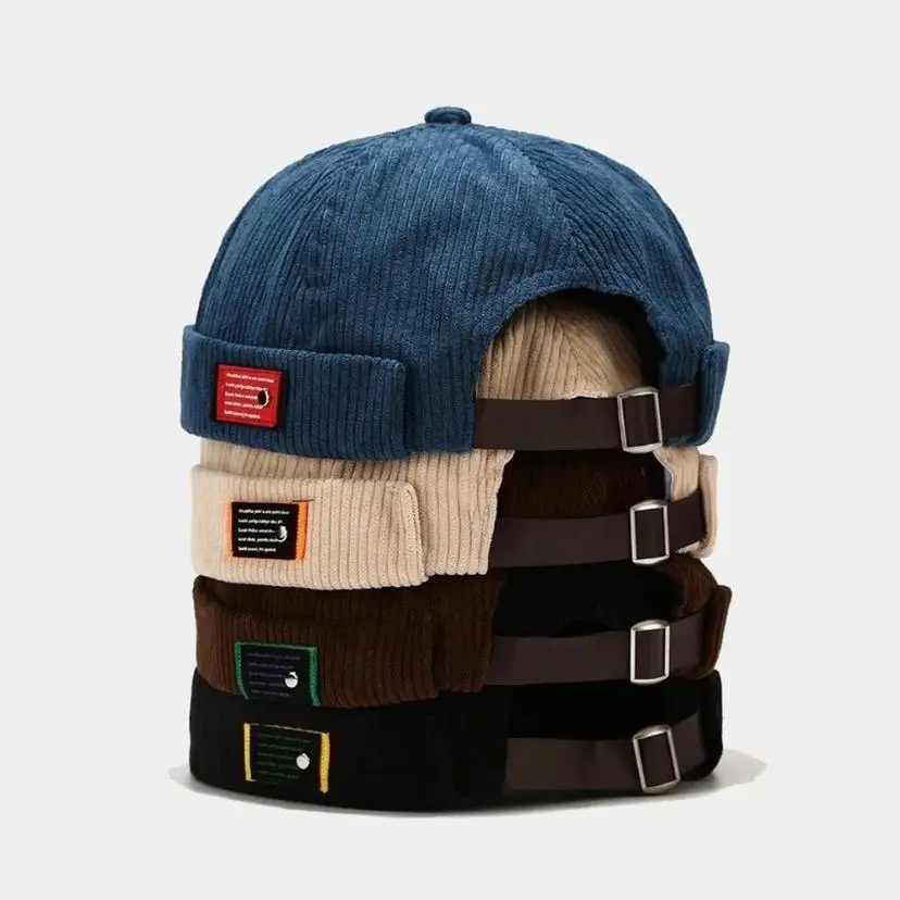1 Pcs Vintage Beanie Hats Men Women Spring Autumn Landlord Hat Streetwear Hip Hop Brimless Hat Corduroy Cap