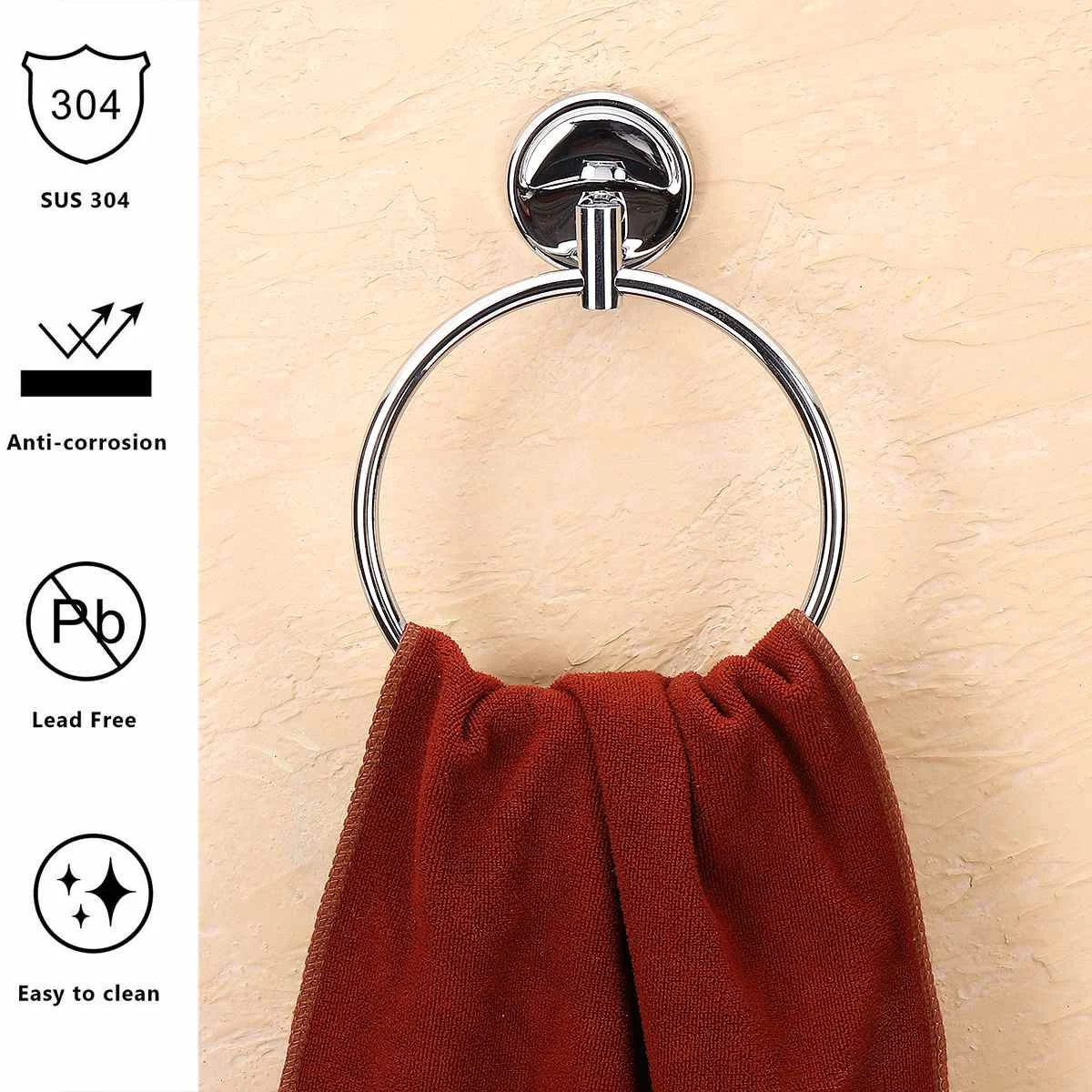 

Stainless Steel Towel Holder Bathroom Wall Mounted Round Towel Rings Towel Rack Hanger Kitchen Organize Storage Accessories