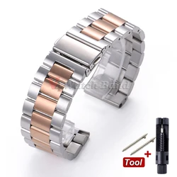 Elegant Stainless Steel Watch Band - 20mm/22mm Adjustable Strap - 22mm (Sliver rose gold)