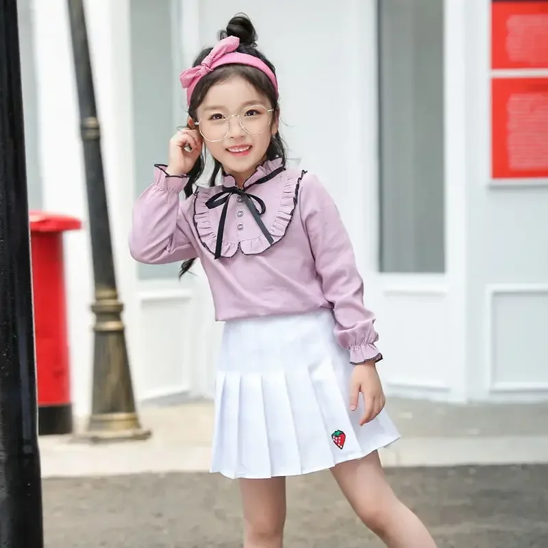 Girl Pleated Skirts School Children Clothing 2 4 6 8 10 12 13 14 Years Baby Girl Skirt with Shorts Pink Student Kids Tutu Skirt
