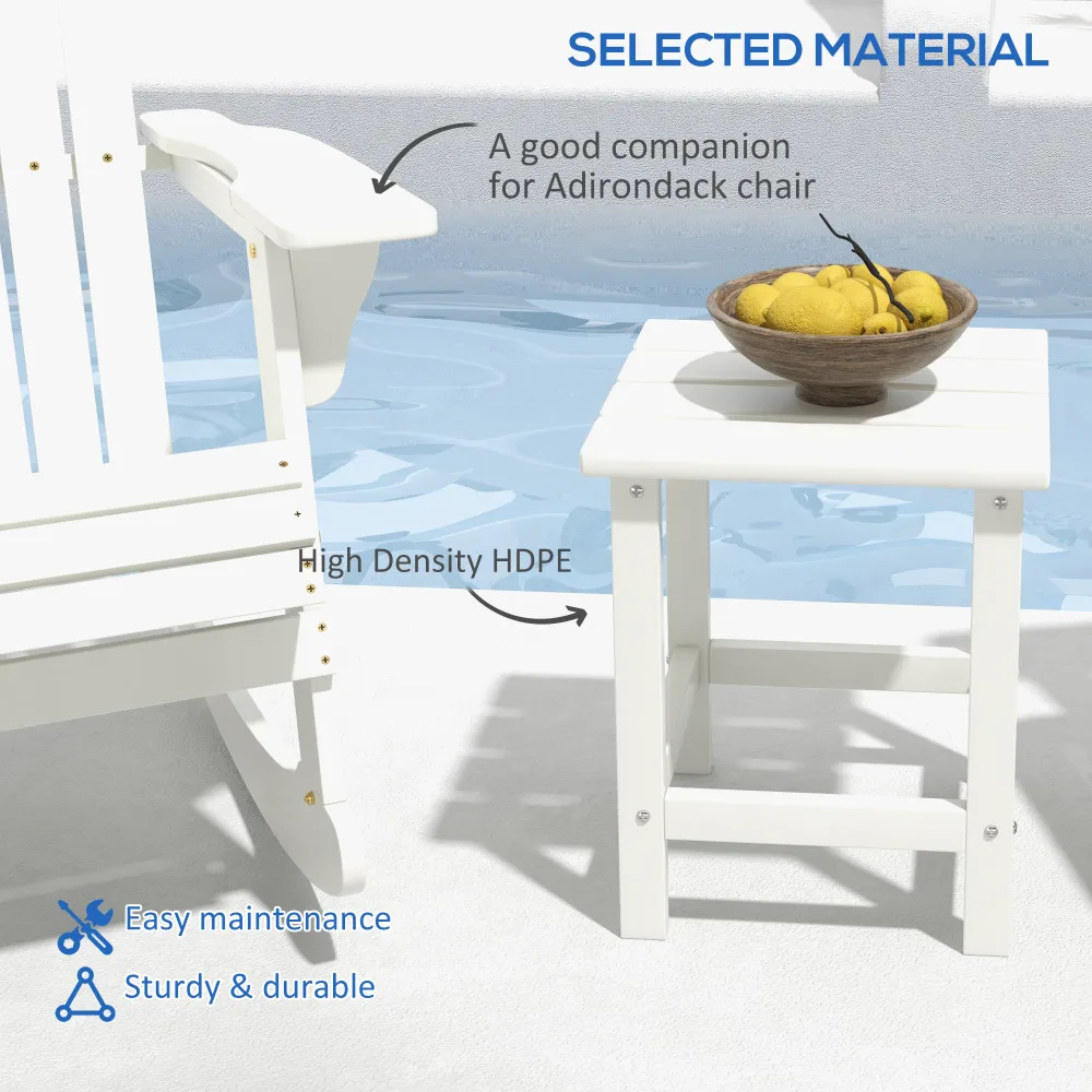 Outsunny Adirondack Side Table, Square Patio End Table, Weather Resistant 15" Outdoor HDPE Table for Porch, Pool, Balcony, White 6