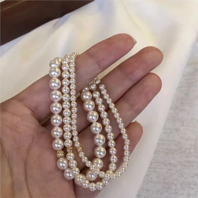 French Retro Pearl Elastic Chain Bracelet for Women Men Versatile Temperament Bracelets Party Jewelry Gifts