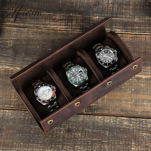 Caja de reloj de cuero con 1/2/3 ranuras para hombre, organizador de relojes  de viaje, bolsa de almacenamiento de joyería, regalo - AliExpress