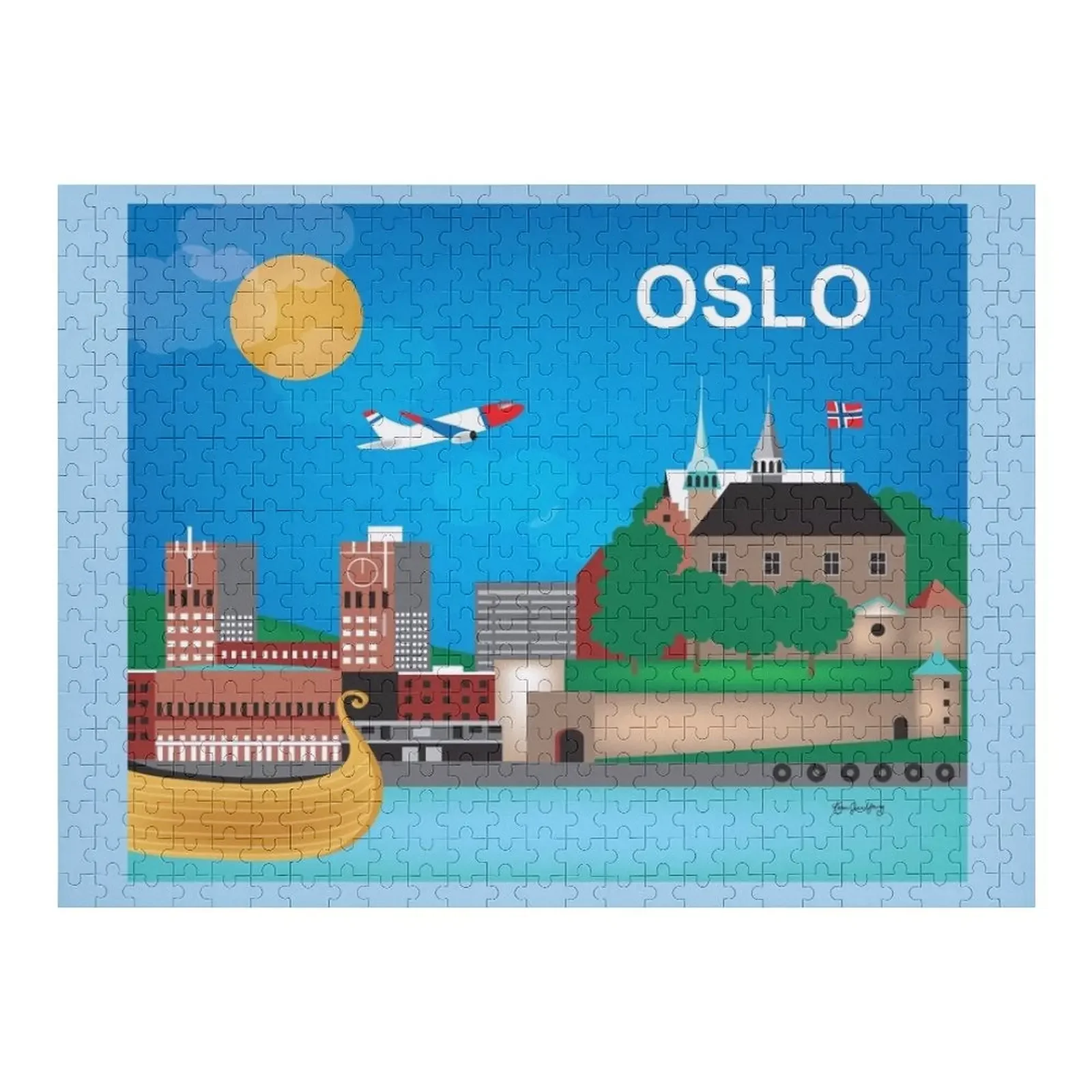 Oslo, Norway - Skyline Illustration by Loose Petals Jigsaw Puzzle Customizable Child Gift Personalized Gift Puzzle