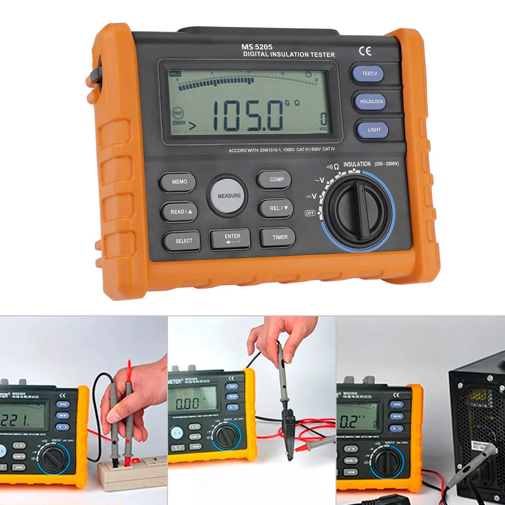 PEAKMETER MS5205 Digital Insulation Resistance Multimeter Tester 0.01M&Omega;-100G&Omega; 2500V