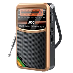 Compact 3 - Band AM/FM/SW Mini Radio with Earphone Support and Rechargeable Battery (TG66 Golden)