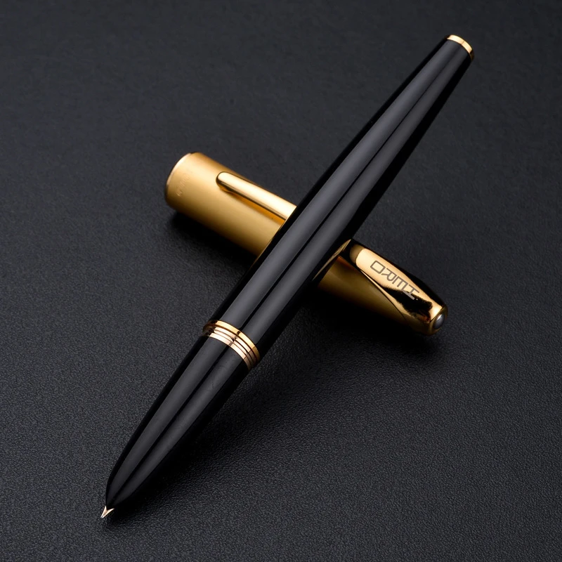 Hero 1000 10K Gold Fine Nib 0.5mm Black & Golden Fountain Pen For Classic Writing Ink Pen With Original Gift Box Supplies