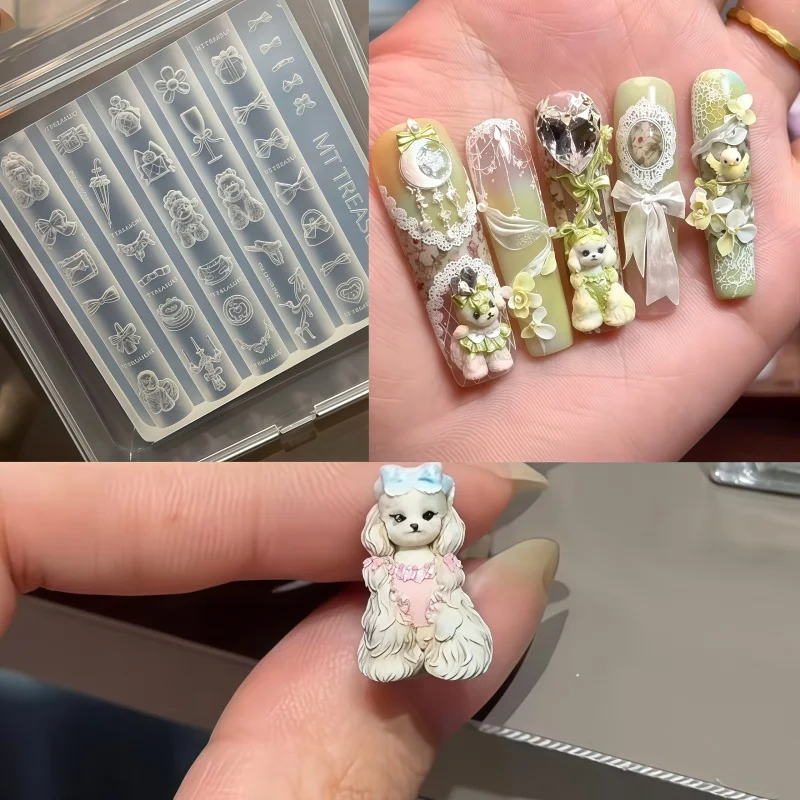 귀여운 몰타 개 나비 넥타이 고양이 레이스 3D 베이킹 몰드 네일 아트 실리콘 ..
