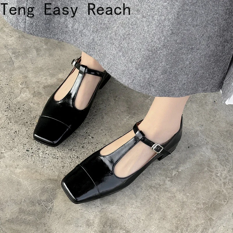 

2024 Summer Design Women Sandal Fashion Narrow Band Dress Square Heel Shoes Ladies Outdoor Patent Leather Mary Jane Shoes
