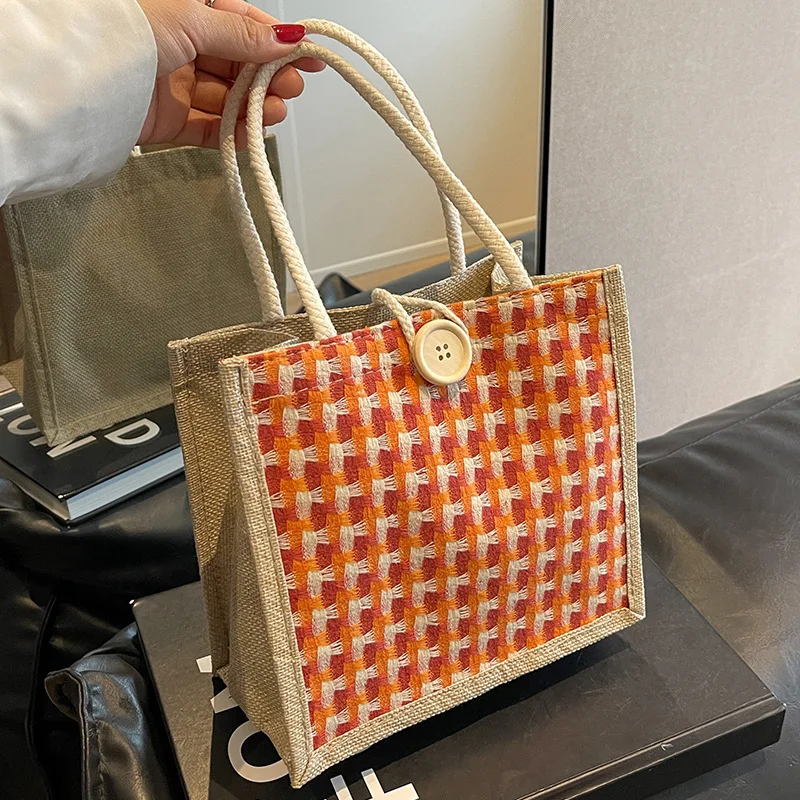 ISKYBOB Linen Eco friendly Shopping Bag Colorful Woven Patterns Gift Bag Handbag Grocery Bag Women Casual
