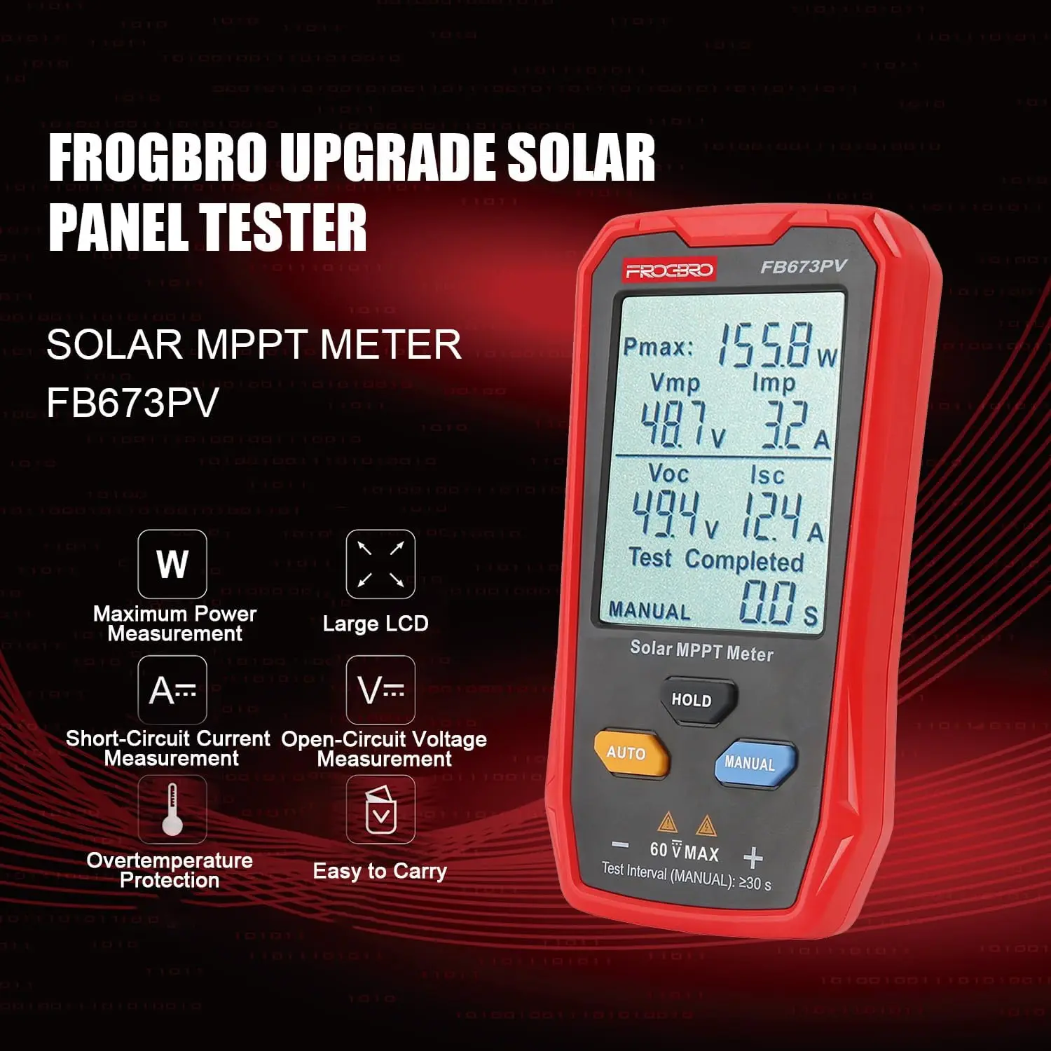 Solar Panel Tester Meter Photovoltaic Multimeter 800W MPPT with LCD for PV Test