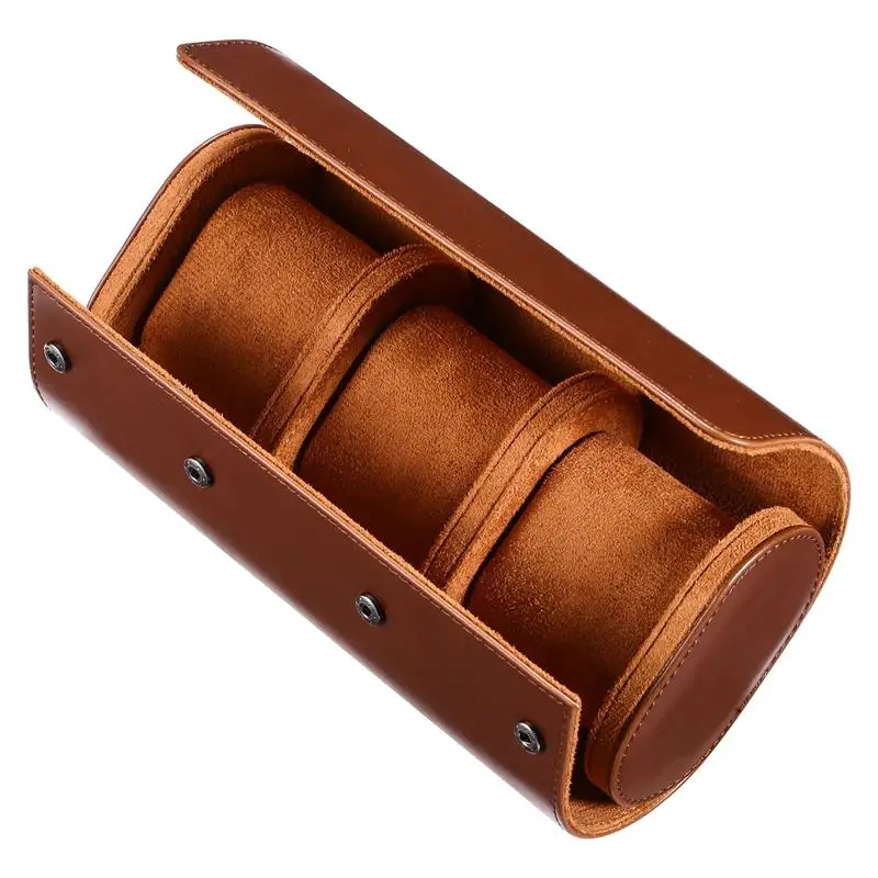 

Hemobllo Watch 3 Slots Watch Case Watch Roll Travel Box PU Watch Storage Organizer Durable Leather Watch Rolls Box (Brown)