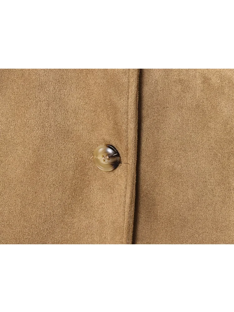 Women Retro Suede Trench Coat Autumn Winter Fashion Single Breasted Loose Long Sleeve Jacket Old Money Style Lady Long Coat