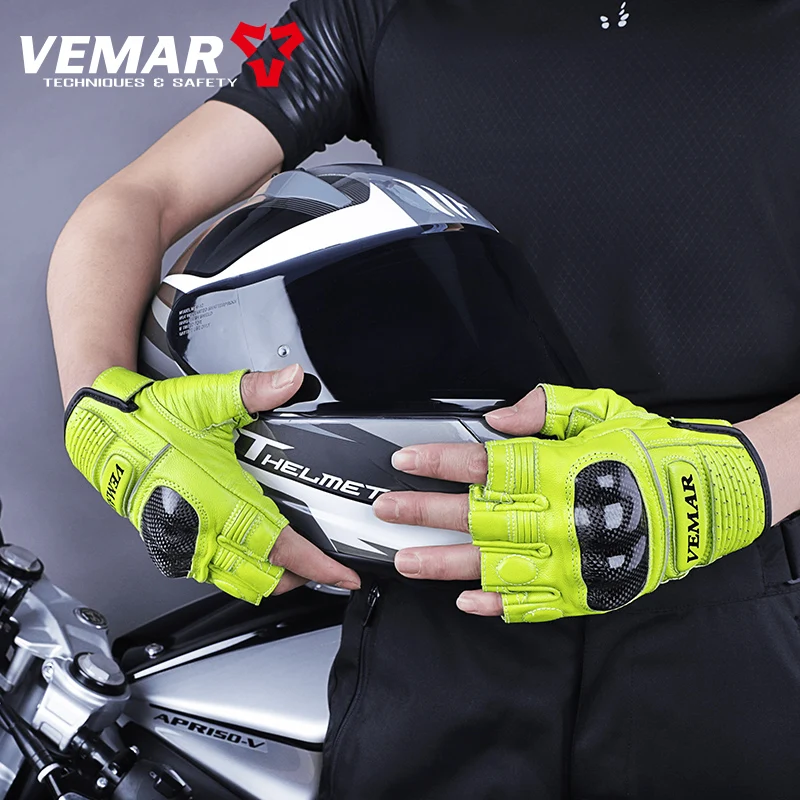 

Motocross Glove Vemar Cowhide Sheepskin Leather Half Finger Sports Cycling MTB Road Riding Racing Women Men Bicycle Gloves