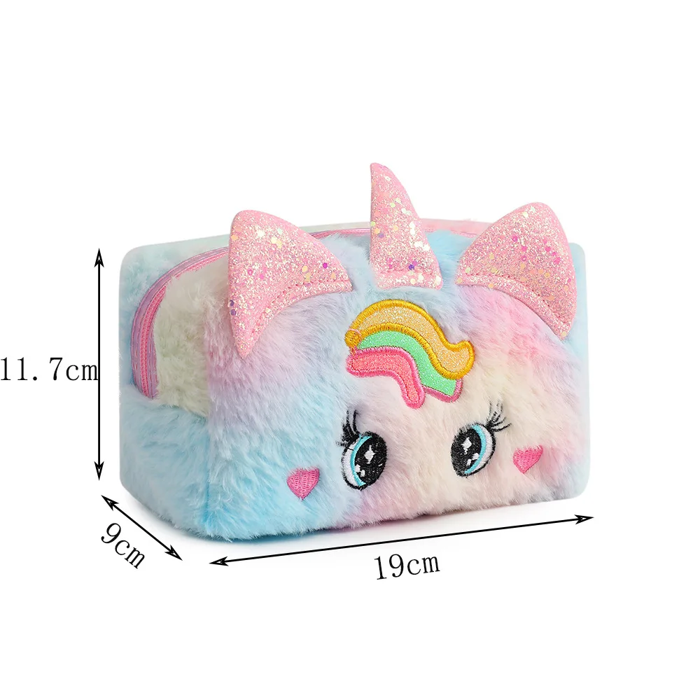 New Fur Plush Unicorn Cosmetic Bag for Women Plush Girl Makeup Bag Female Beauty Case Travel Portable Toiletry Makeup Case Bag 6